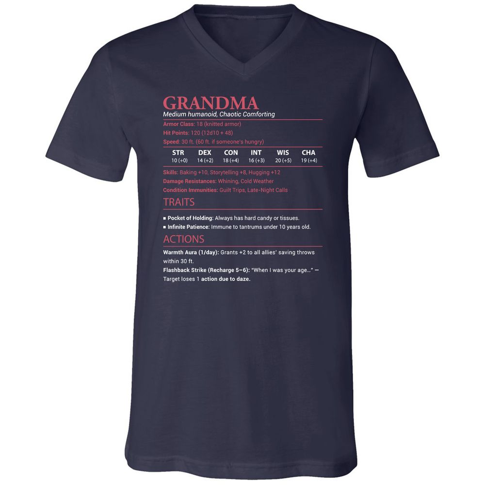 Grandma Stats Unisex V-Neck T-Shirt - Navy - 2