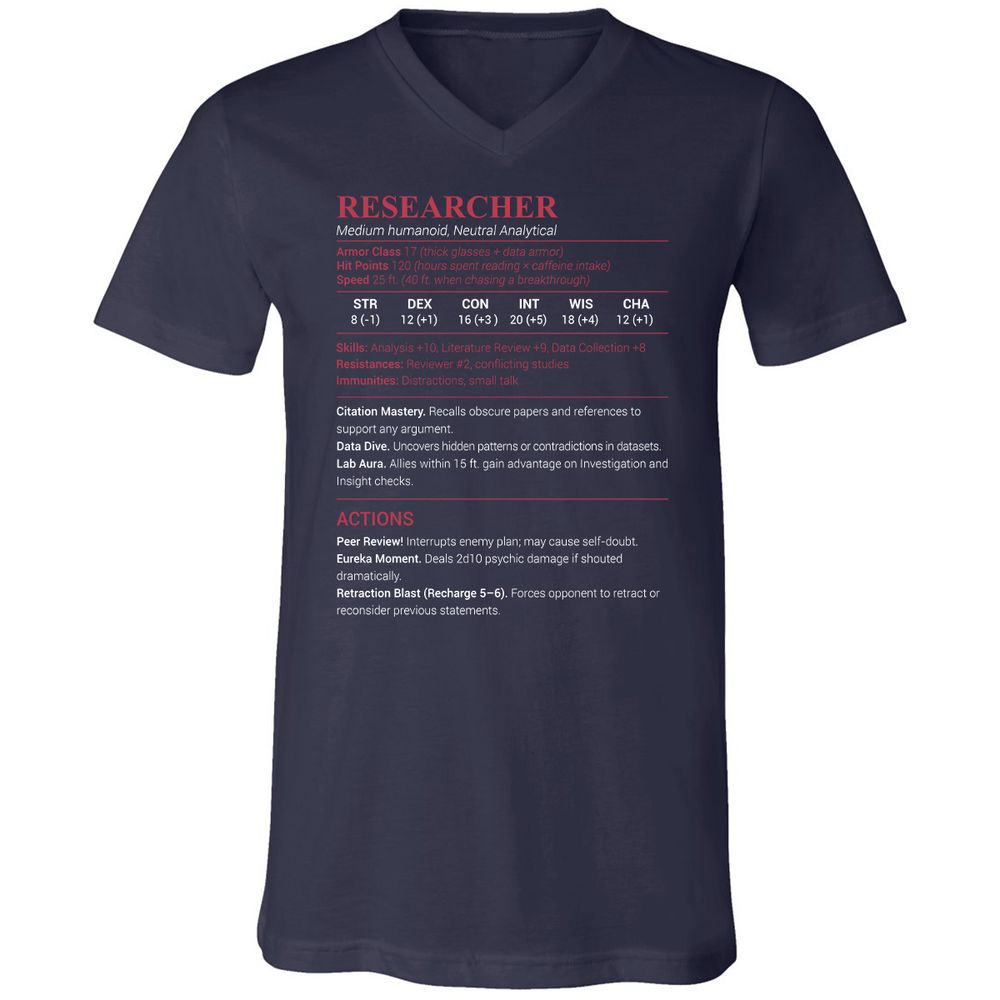 Researcher Stats Unisex V-Neck T-Shirt - Navy - 2