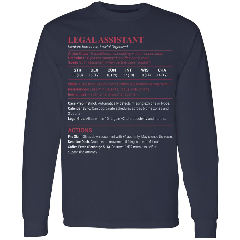 Legal Assistant Long Sleeve T-Shirt - Navy - 2