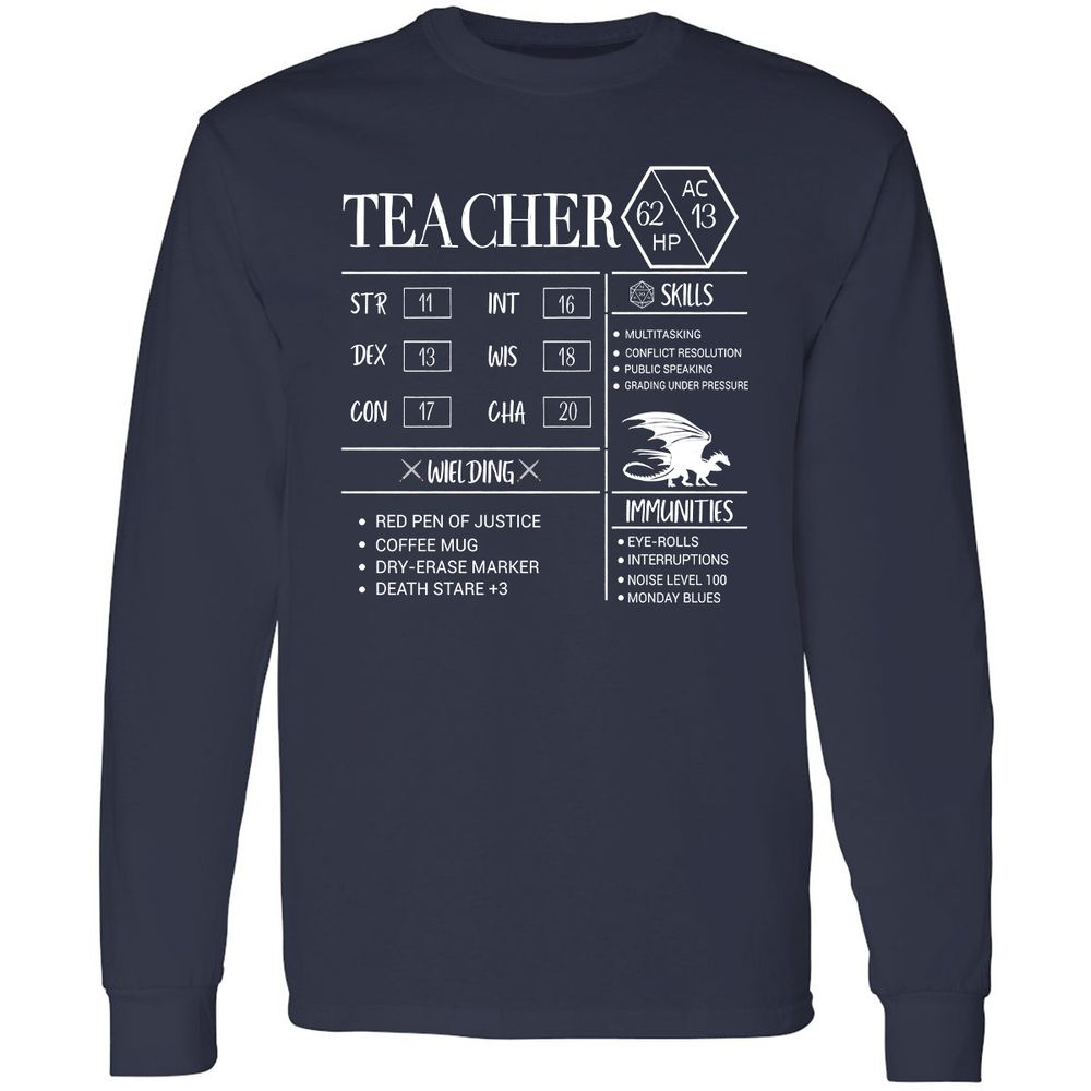 Teacher New Long Sleeve T-Shirt - Navy - 2