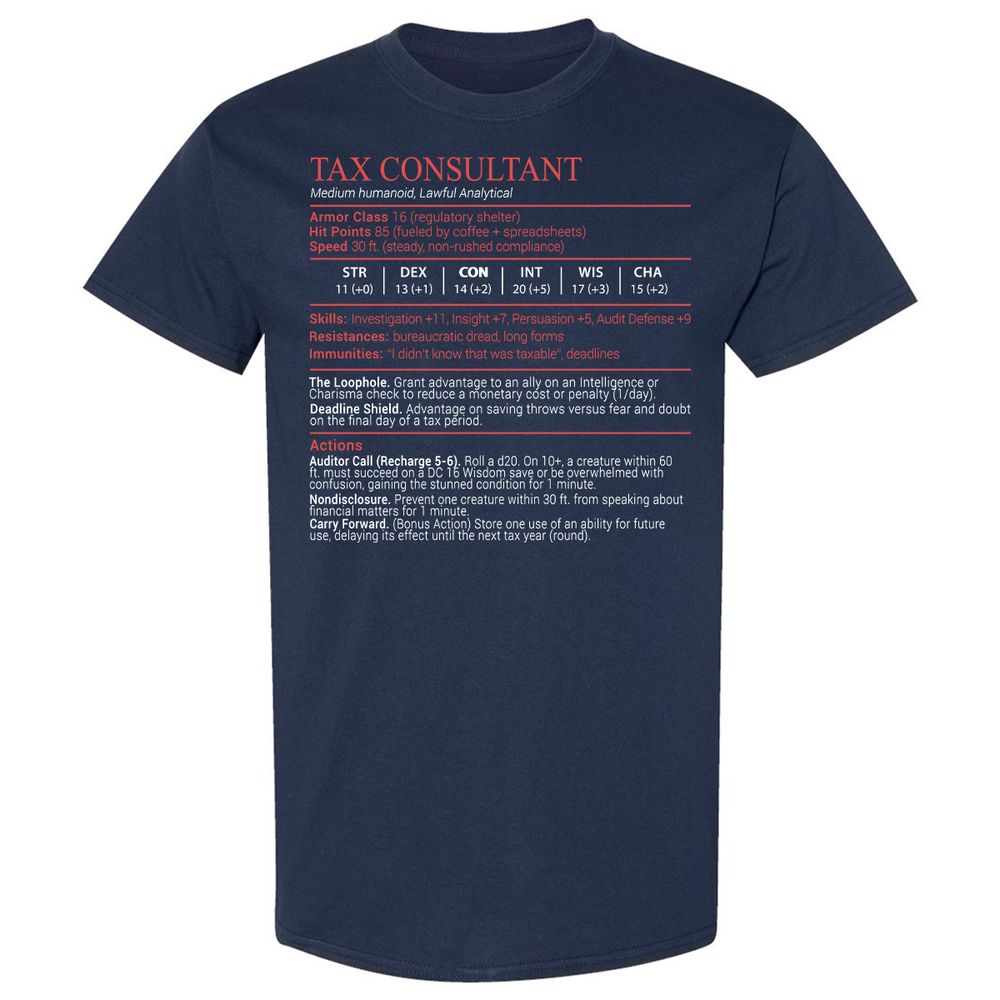 Tax Consultant Stats Block Classic Unisex T-Shirt - Navy - 2