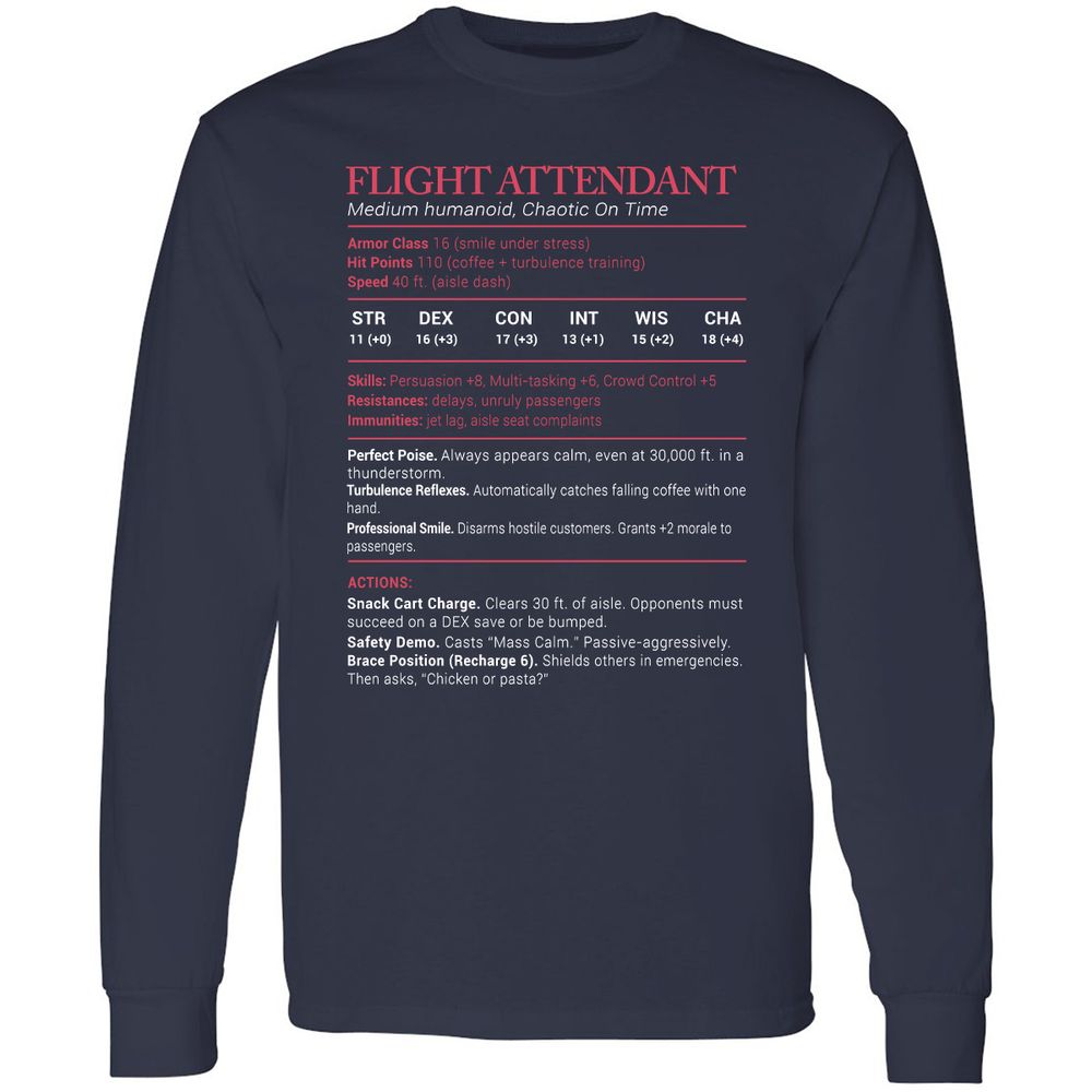 Flight Attendant Stats Long Sleeve T-Shirt - Navy - 2
