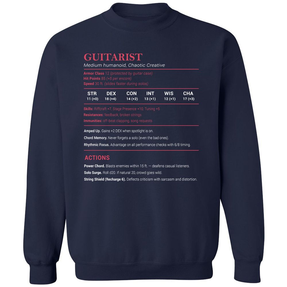 Guitarist Stats Classic Unisex Sweatshirt - Navy - 2