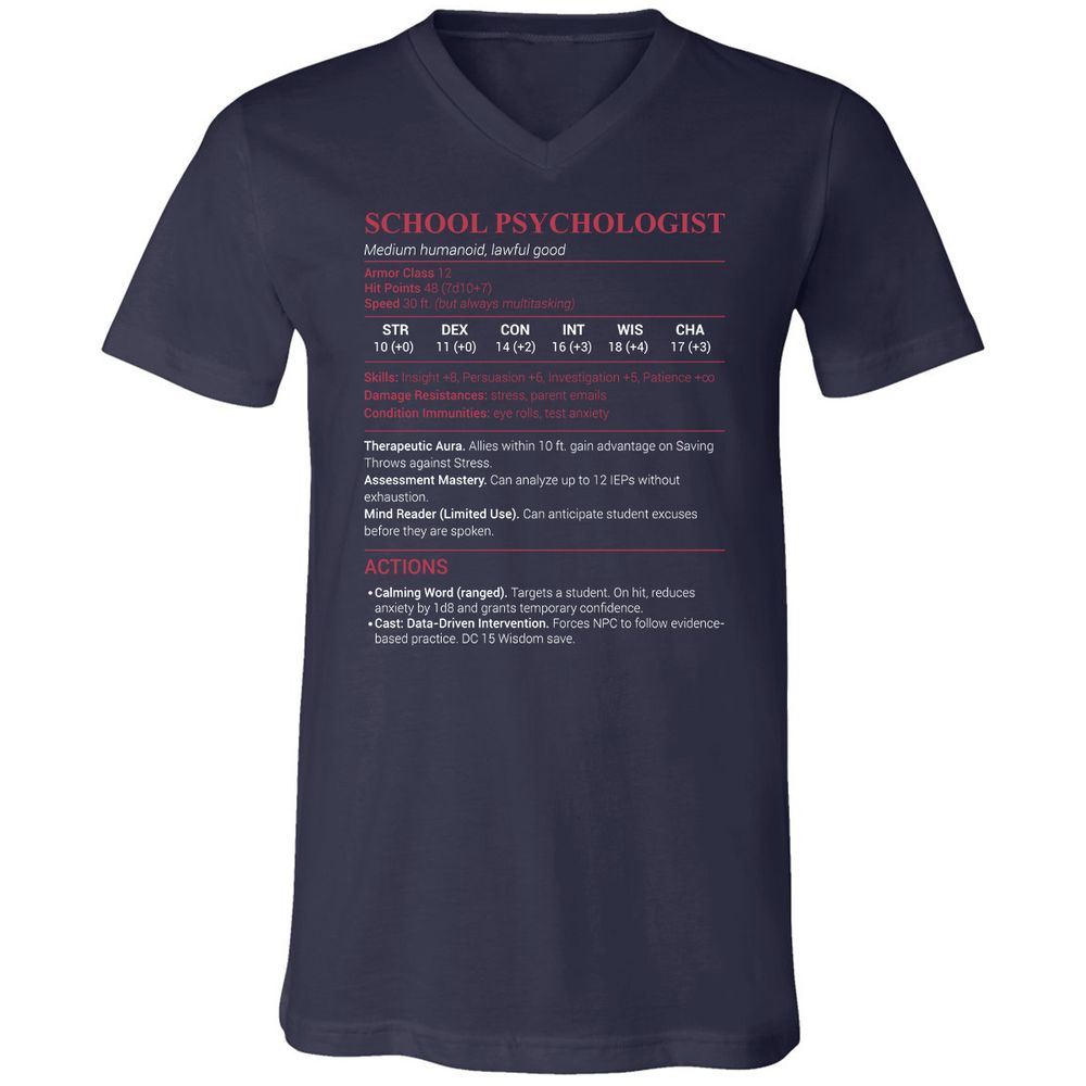 School Psychologist Unisex V-Neck T-Shirt - Navy - 2
