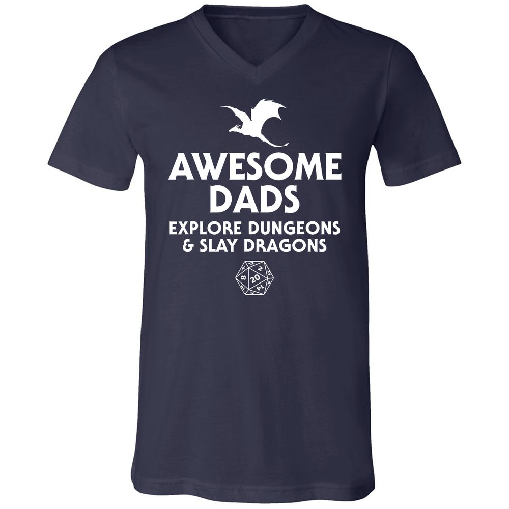 Awesome Dads Slay Dragons Unisex V-Neck T-Shirt - Navy - 2