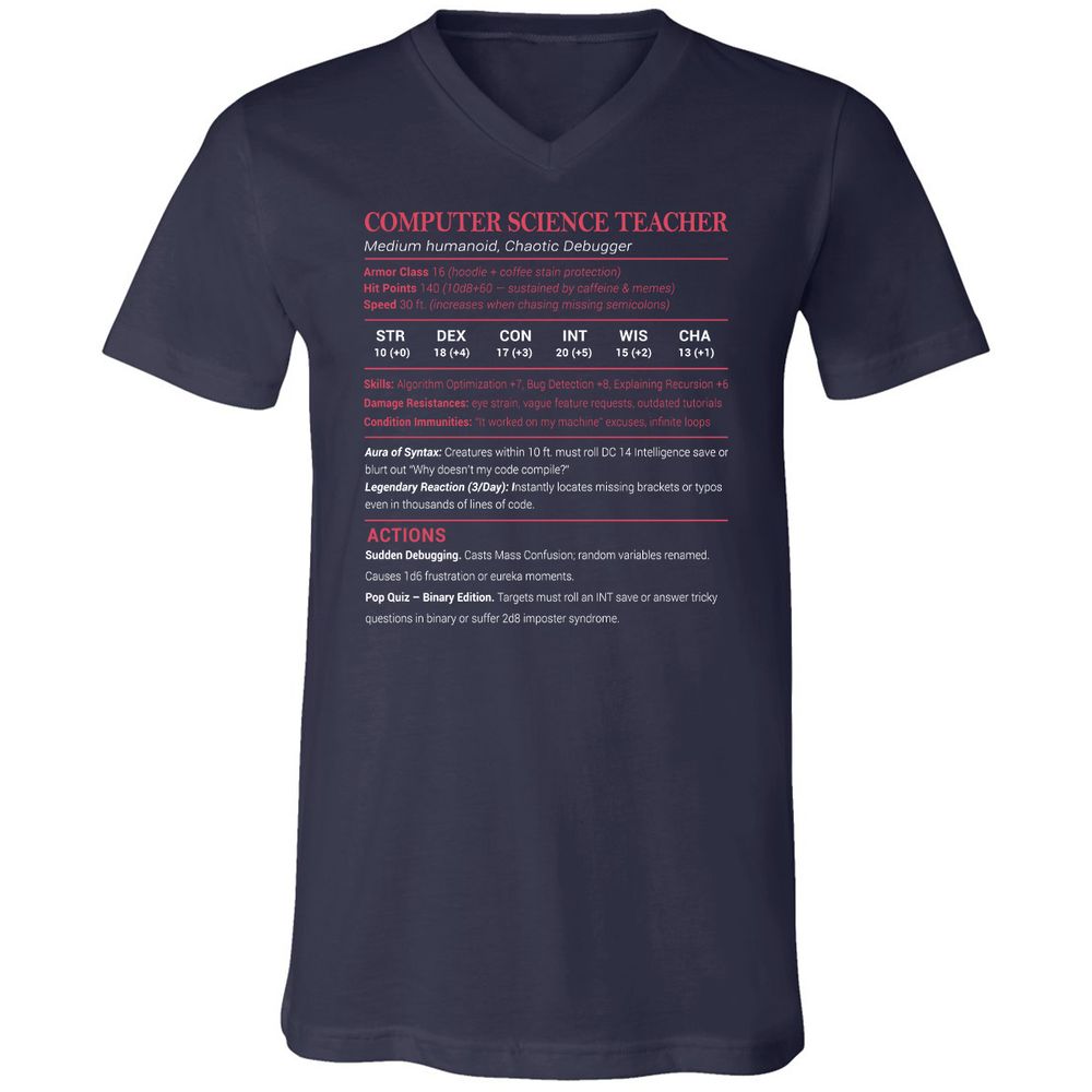Computer Science Teacher Unisex V-Neck T-Shirt - Navy - 2