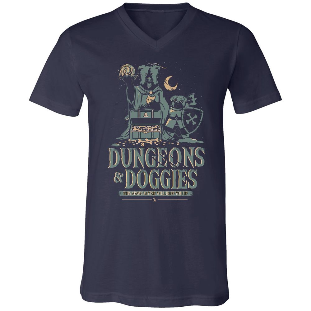 Dungeons & Doggies Unisex V-Neck T-Shirt - Navy - 2