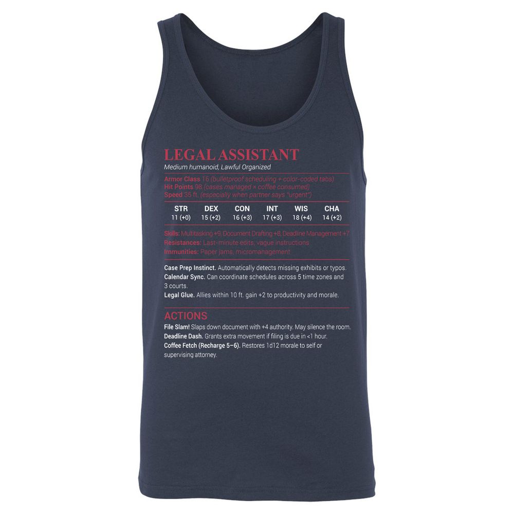 Legal Assistant Unisex Jersey Tank - Navy - 2
