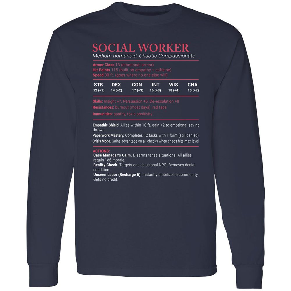 Social Worker Stats Long Sleeve T-Shirt - Navy - 2