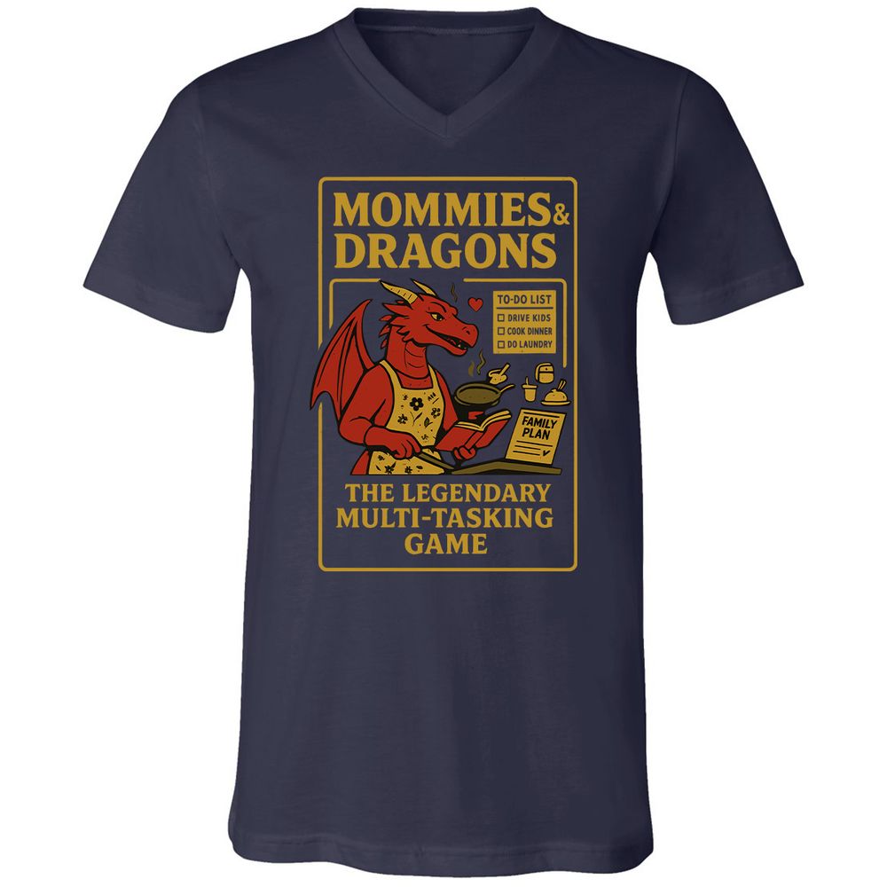 Mommies & Dragons Unisex V-Neck T-Shirt - Navy - 2