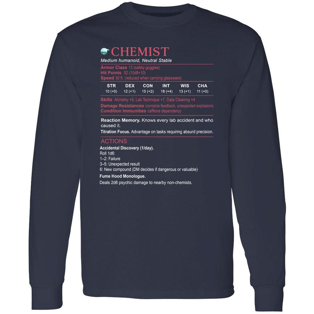 Chemist Stats Long Sleeve T-Shirt - Navy - 2