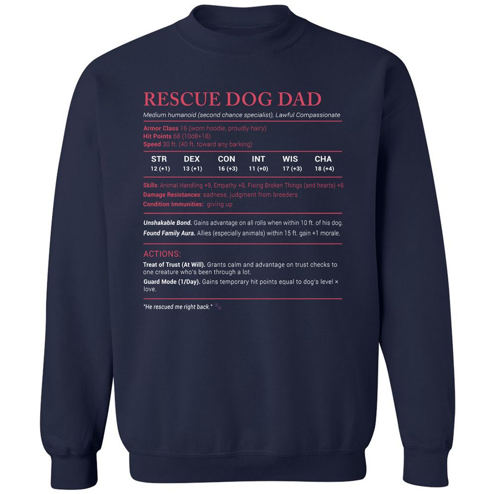 Rescue Dog Dad Stats Classic Unisex Sweatshirt - Navy - 2