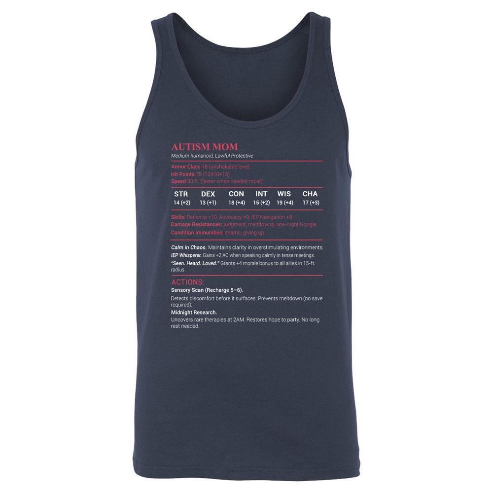 Autism Mom Stats Unisex Jersey Tank - Navy - 2