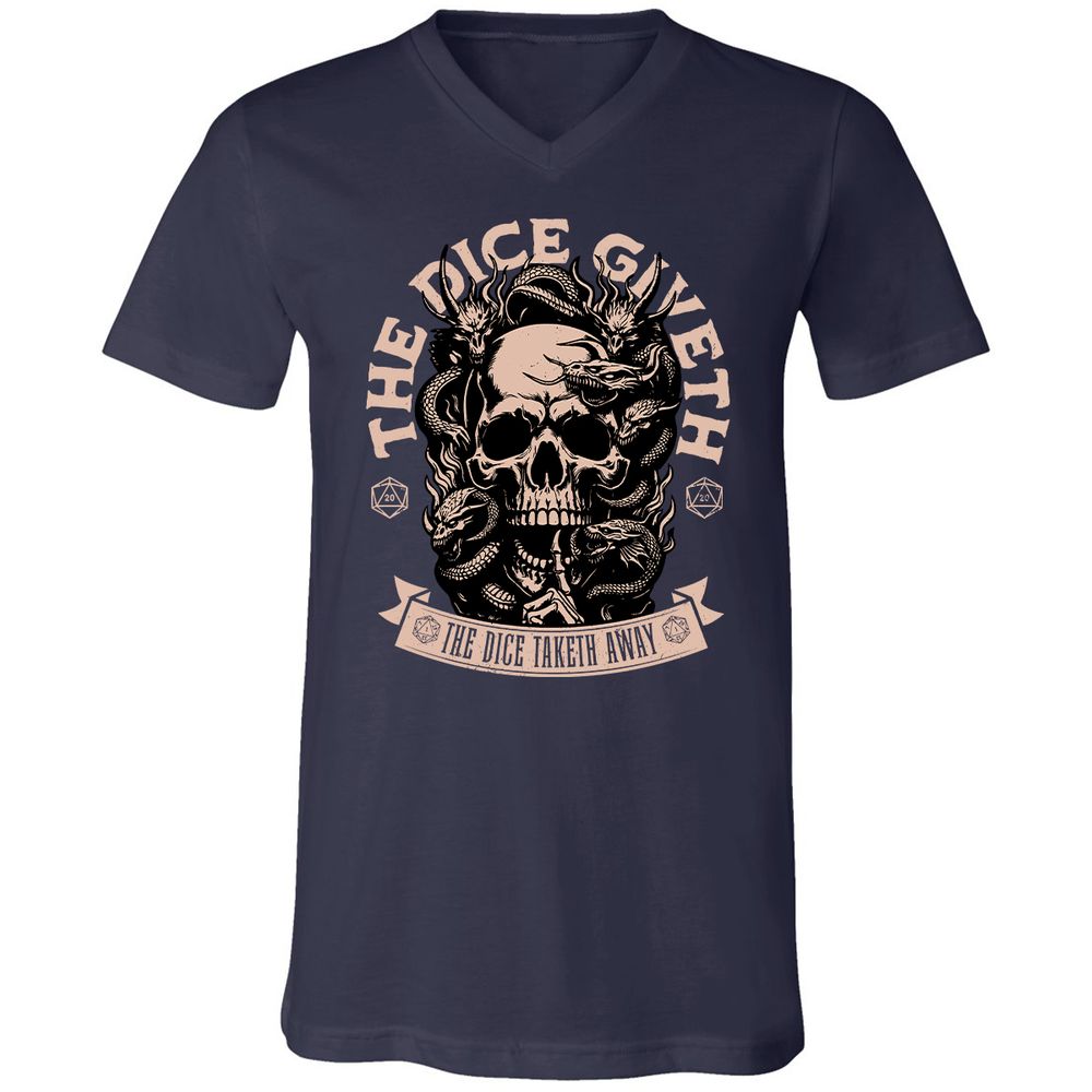 The Dice Giveth The Dice Taketh Away Unisex V-Neck T-Shirt - Navy - 2