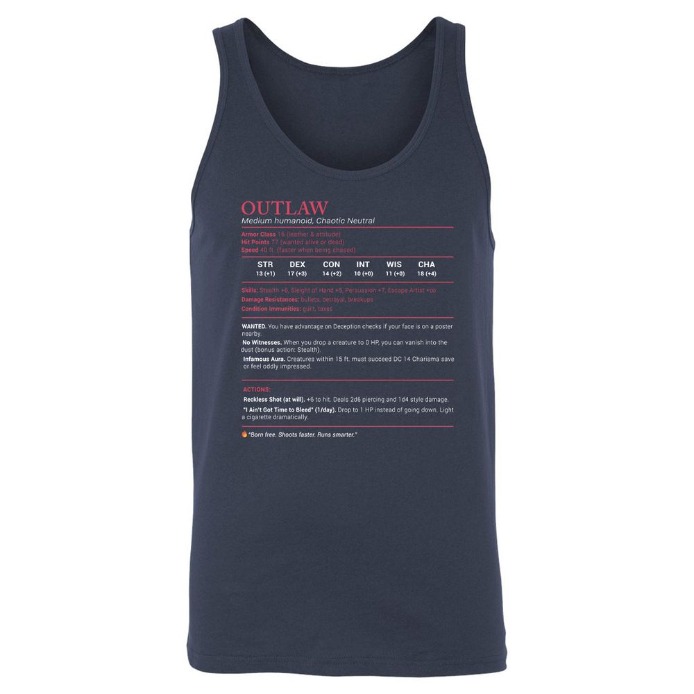 Outlaw Stats Unisex Jersey Tank - Navy - 2