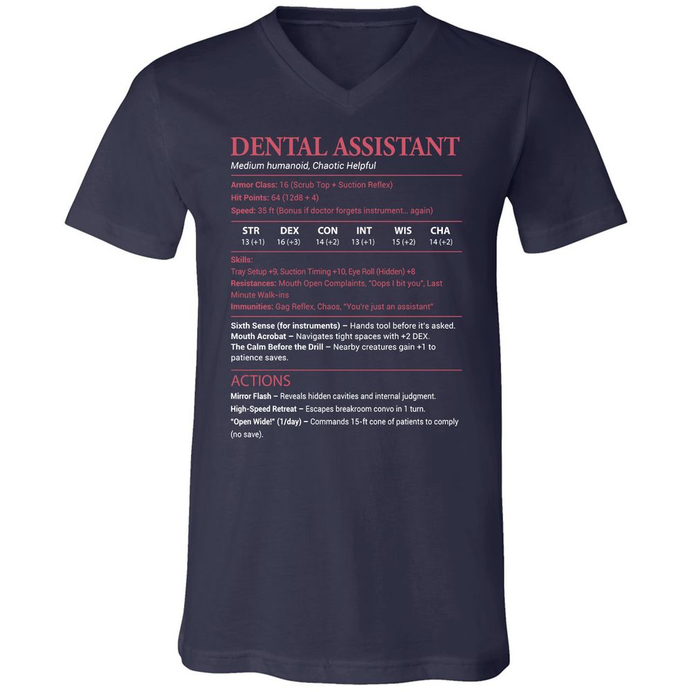 Dental Assistant Unisex V-Neck T-Shirt - Navy - 2