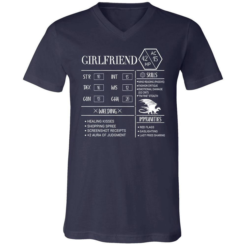 Girlfriend Stats Unisex V-Neck T-Shirt - Navy - 2