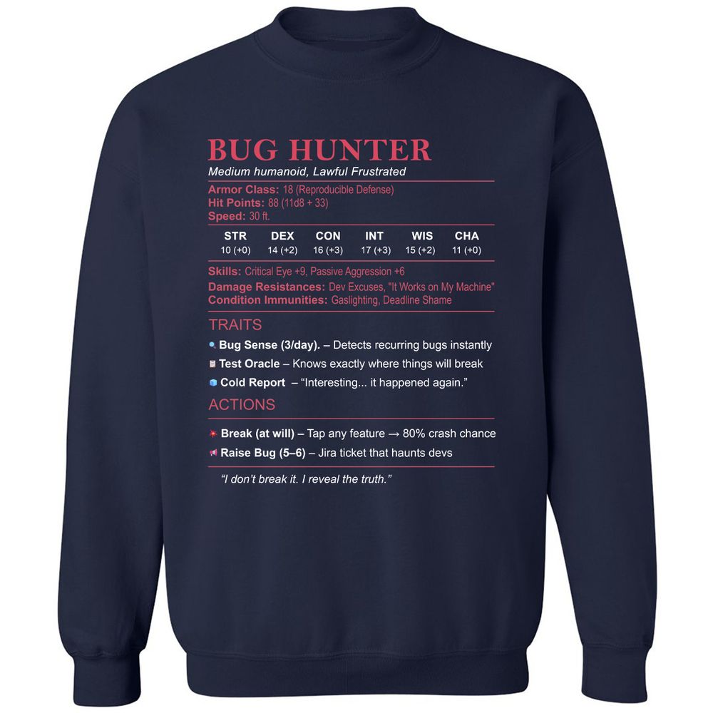 Tester Stats (Bug Hunter) Classic Unisex Sweatshirt - Navy - 2