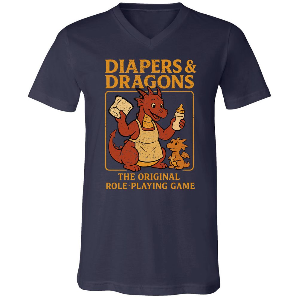 Diapers & Dragons Unisex V-Neck T-Shirt - Navy - 2