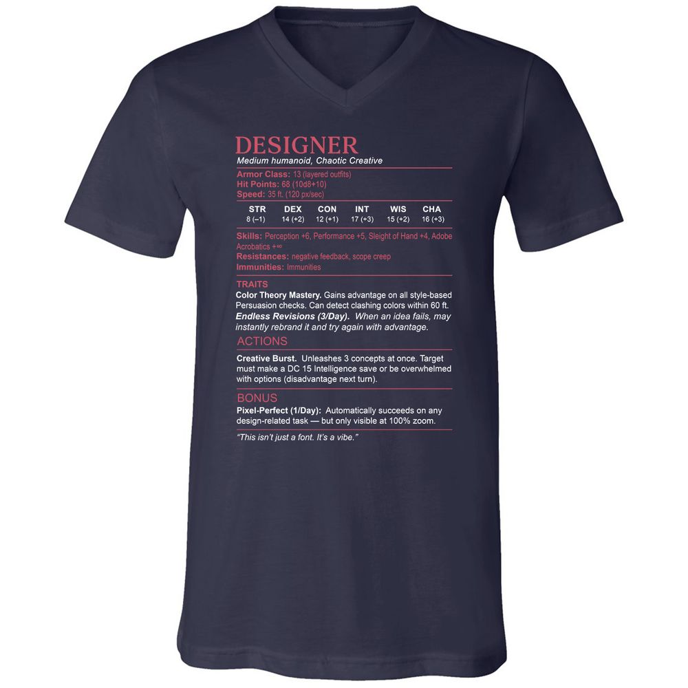 Designer Stats Unisex V-Neck T-Shirt - Navy - 2