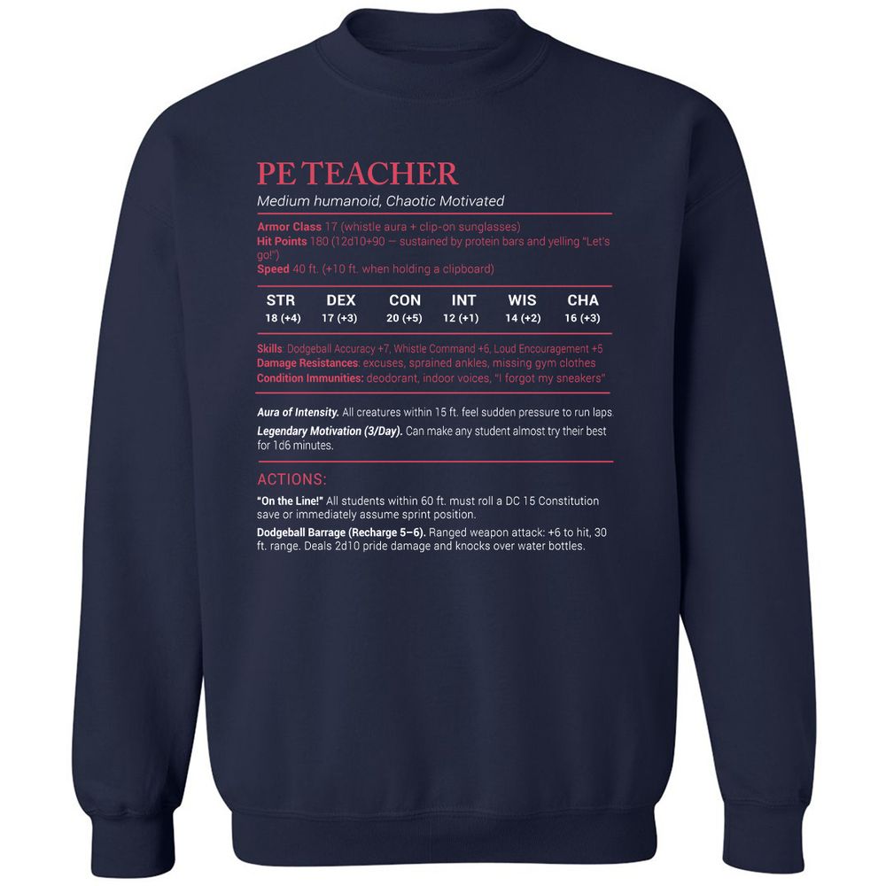 PE Teacher Stats Classic Unisex Sweatshirt - Navy - 2