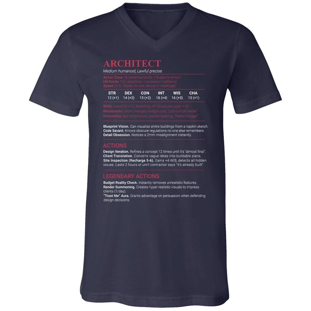Architect Stats Unisex V-Neck T-Shirt - Navy - 2