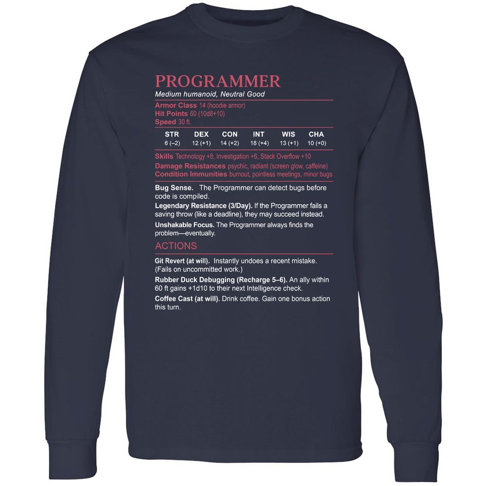 Programmer Stats Long Sleeve T-Shirt - Navy - 2