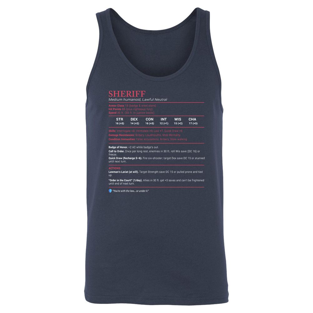 Sheriff Stats Unisex Jersey Tank - Navy - 2