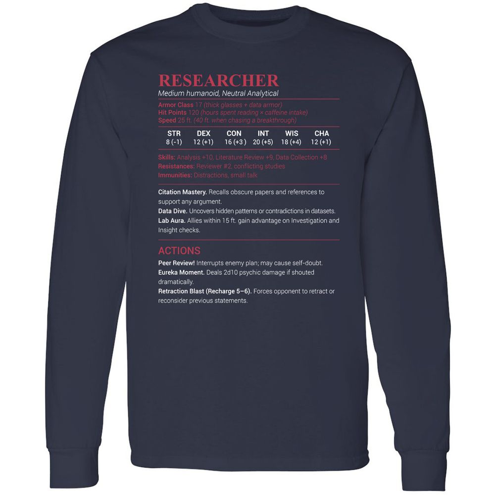 Researcher Stats Long Sleeve T-Shirt - Navy - 2