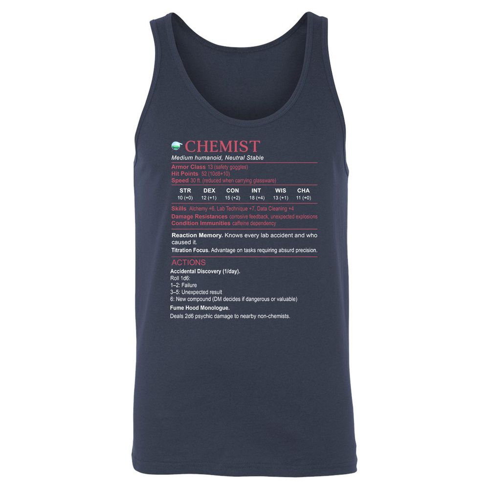 Chemist Stats Unisex Jersey Tank - Navy - 2