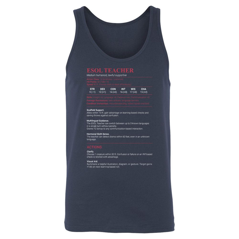 ESOL Teacher Unisex Jersey Tank - Navy - 2