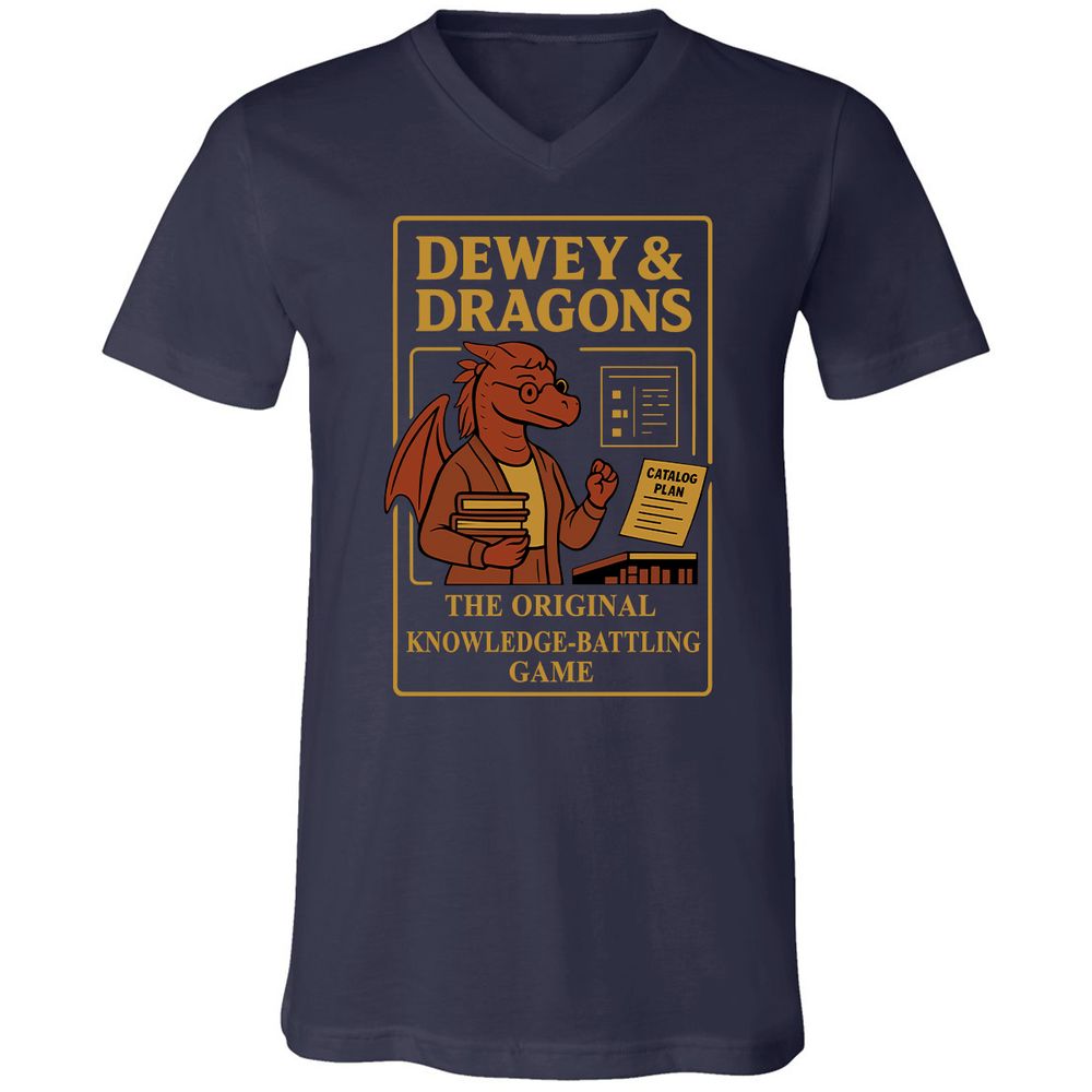 Dewey & Dragons Unisex V-Neck T-Shirt - Navy - 2