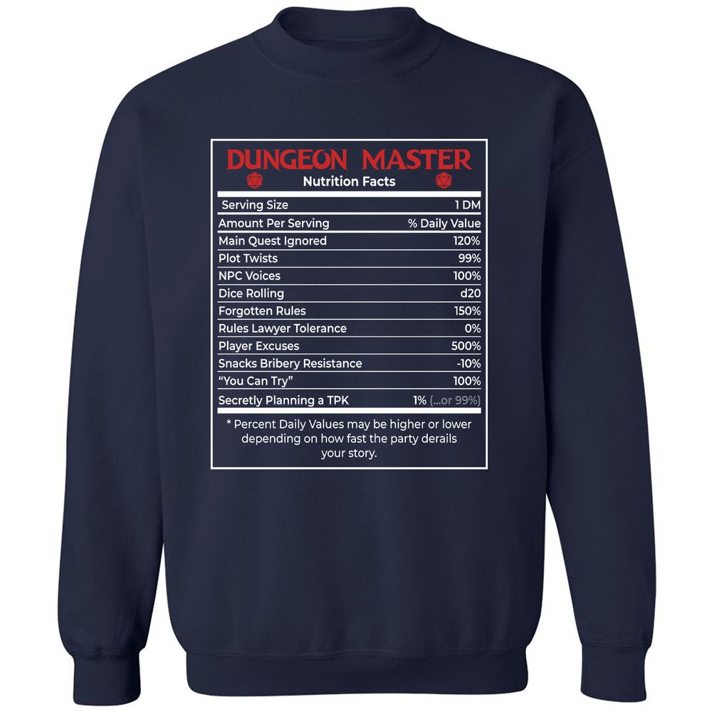 Dungeon Master Nutrition Facts Classic Unisex Sweatshirt - Navy - 2