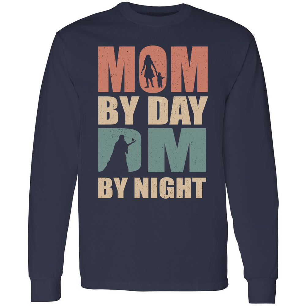 Mom By Day DM By Night Long Sleeve T-Shirt - Navy - 2