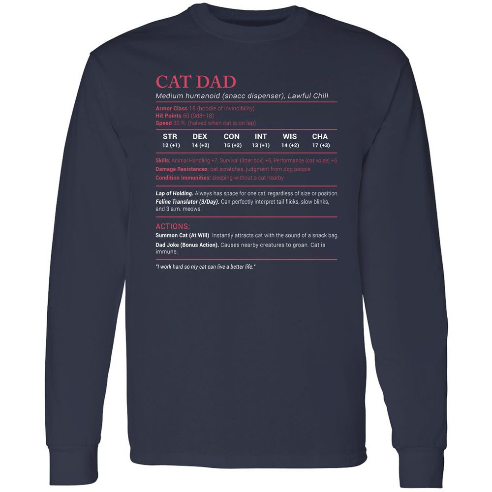 Cat Dad Stats Long Sleeve T-Shirt - Navy - 2