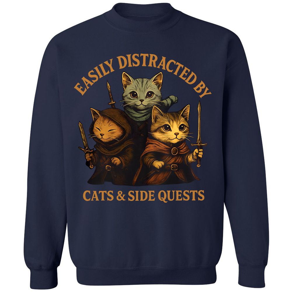 Easily Distracted By Cats & Side Quests Classic Unisex Sweatshirt - Navy - 2