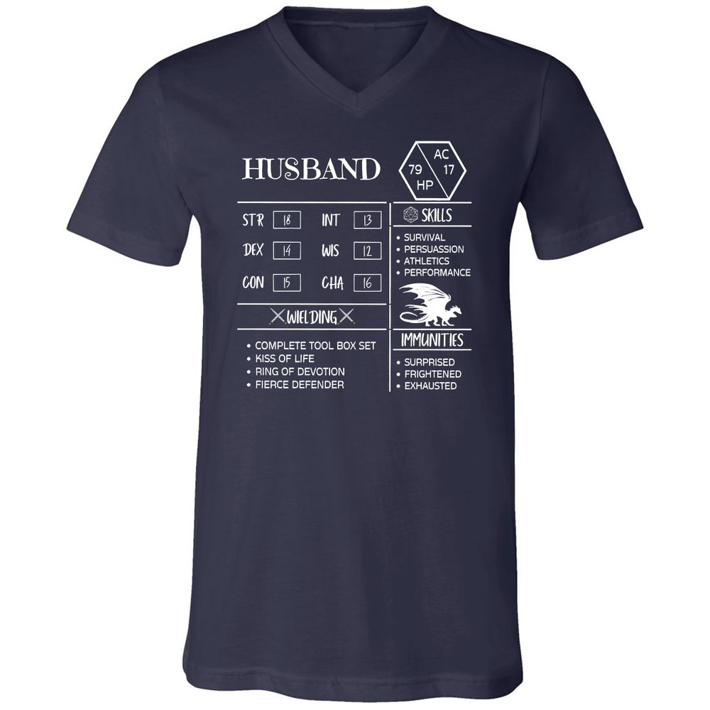 Husband Stats 2 Unisex V-Neck T-Shirt - Navy - 2
