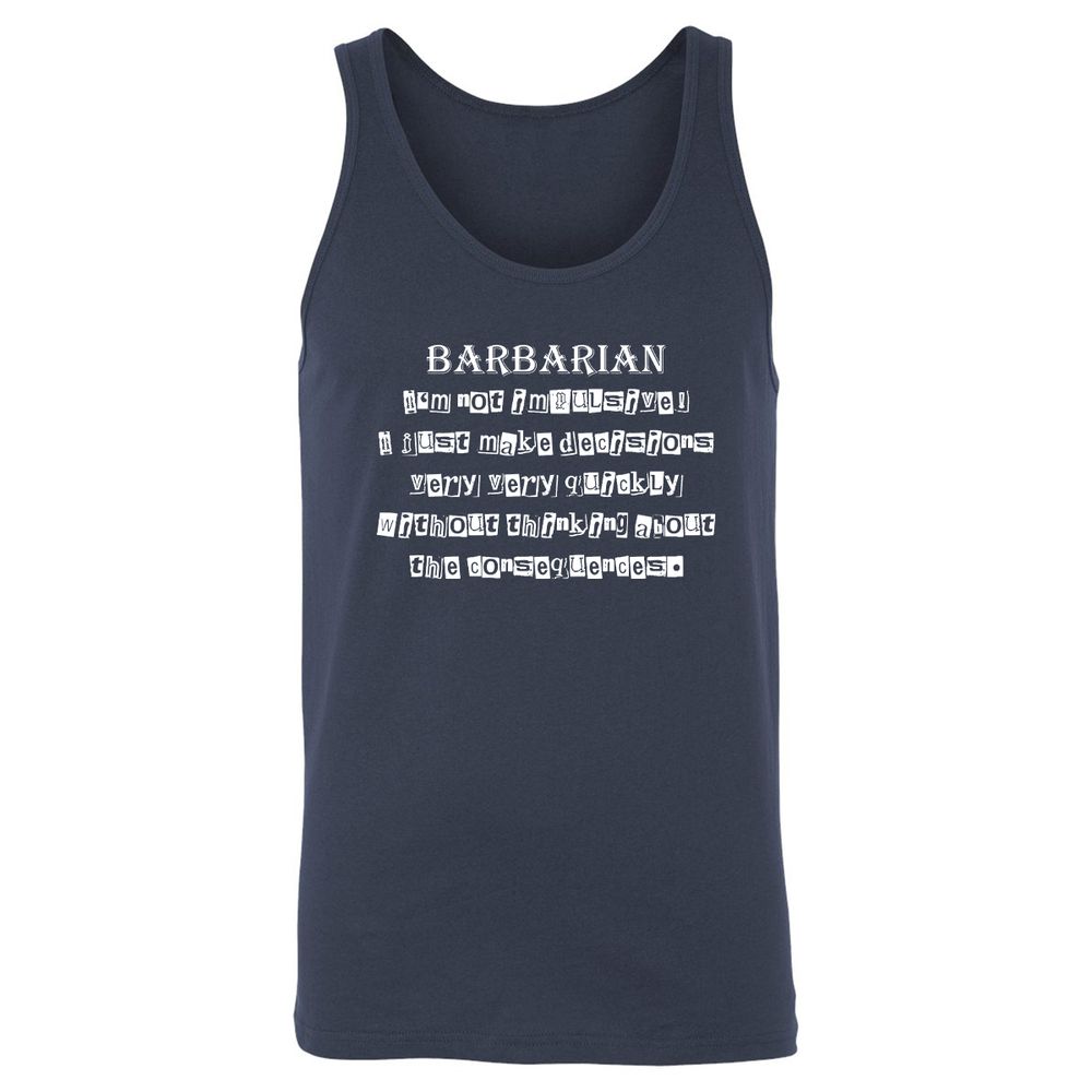 I’m Not Impulsive Barbarian Unisex Jersey Tank - Navy - 2