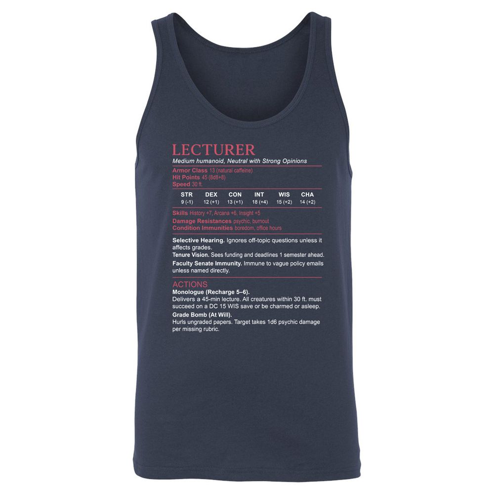 Lecturer Stats Unisex Jersey Tank - Navy - 2