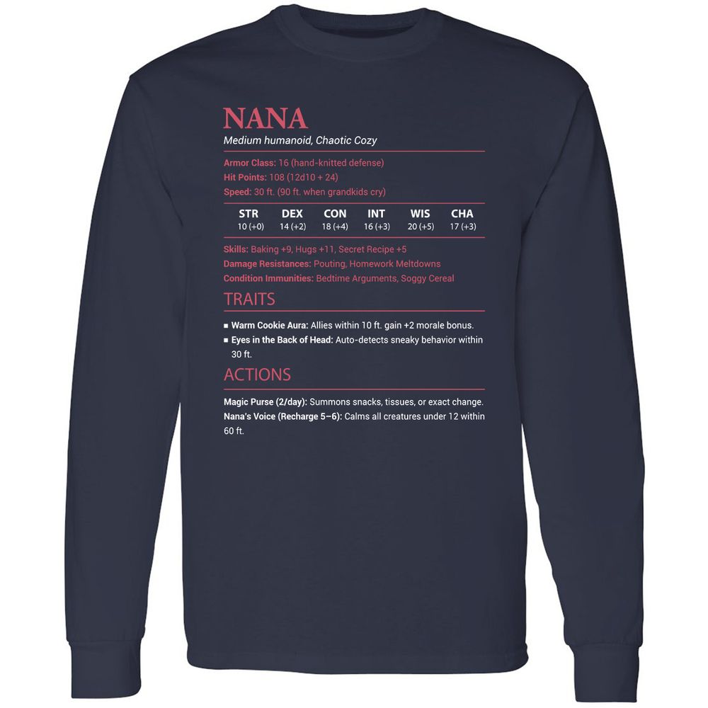 Nana Stats Long Sleeve T-Shirt - Navy - 2