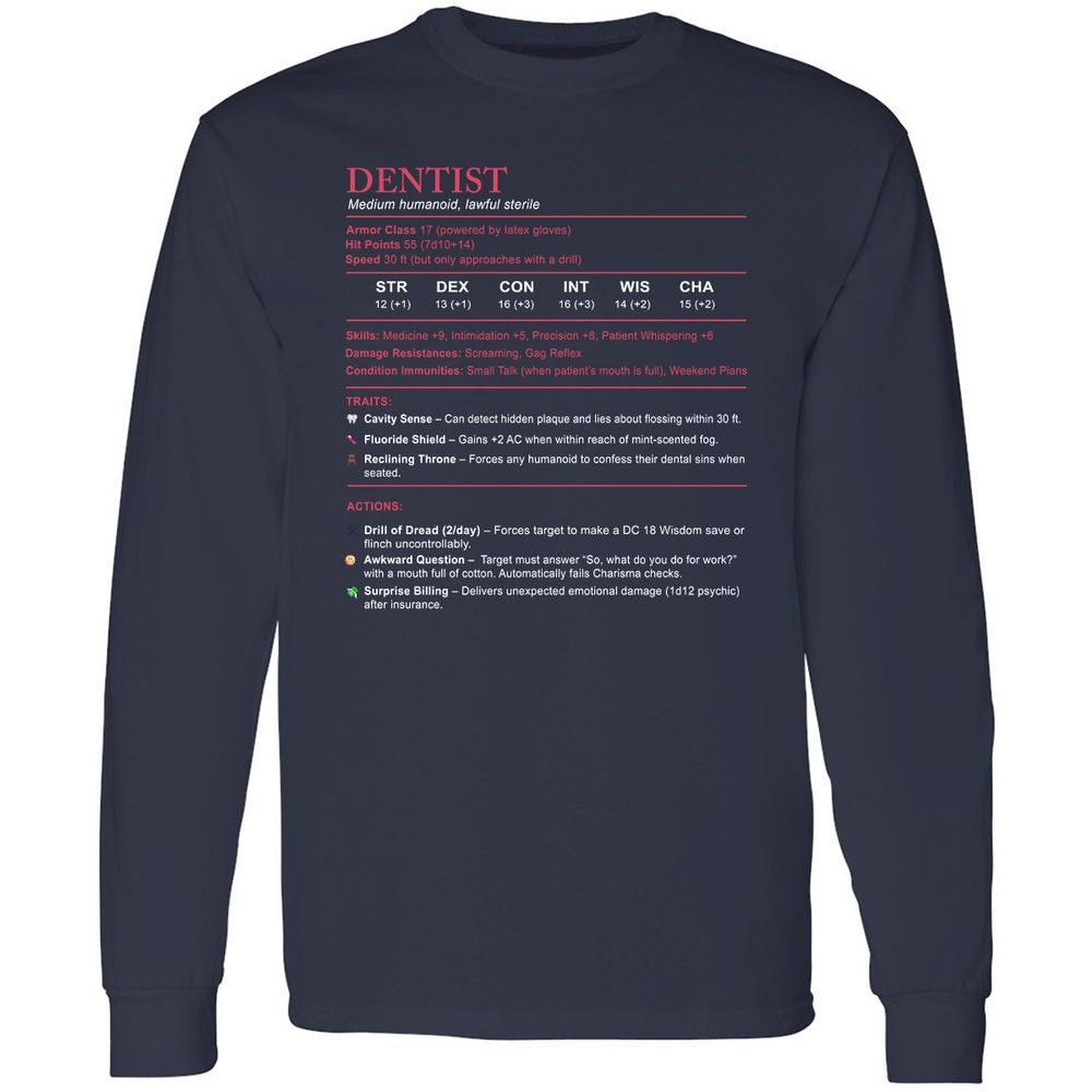 Dentist Stats Long Sleeve T-Shirt - Navy - 2