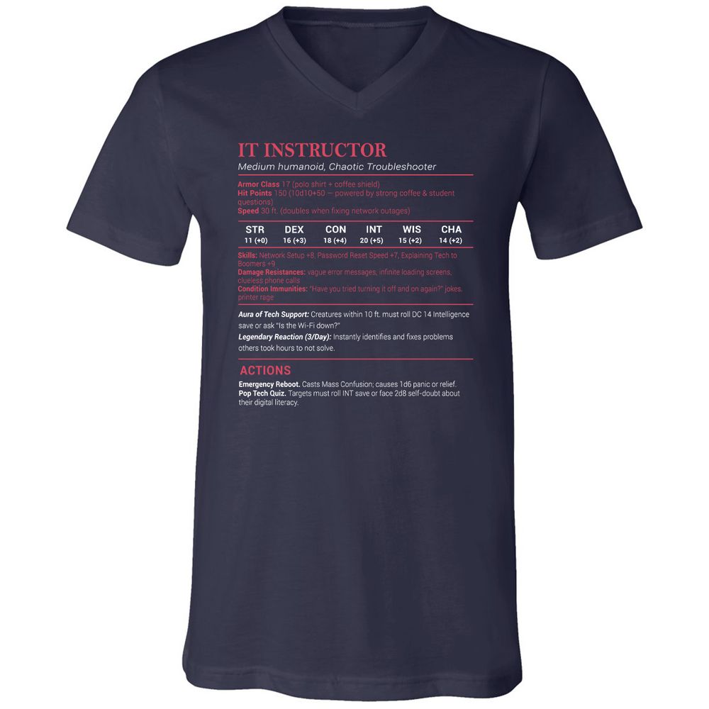 IT Instructor Unisex V-Neck T-Shirt - Navy - 2