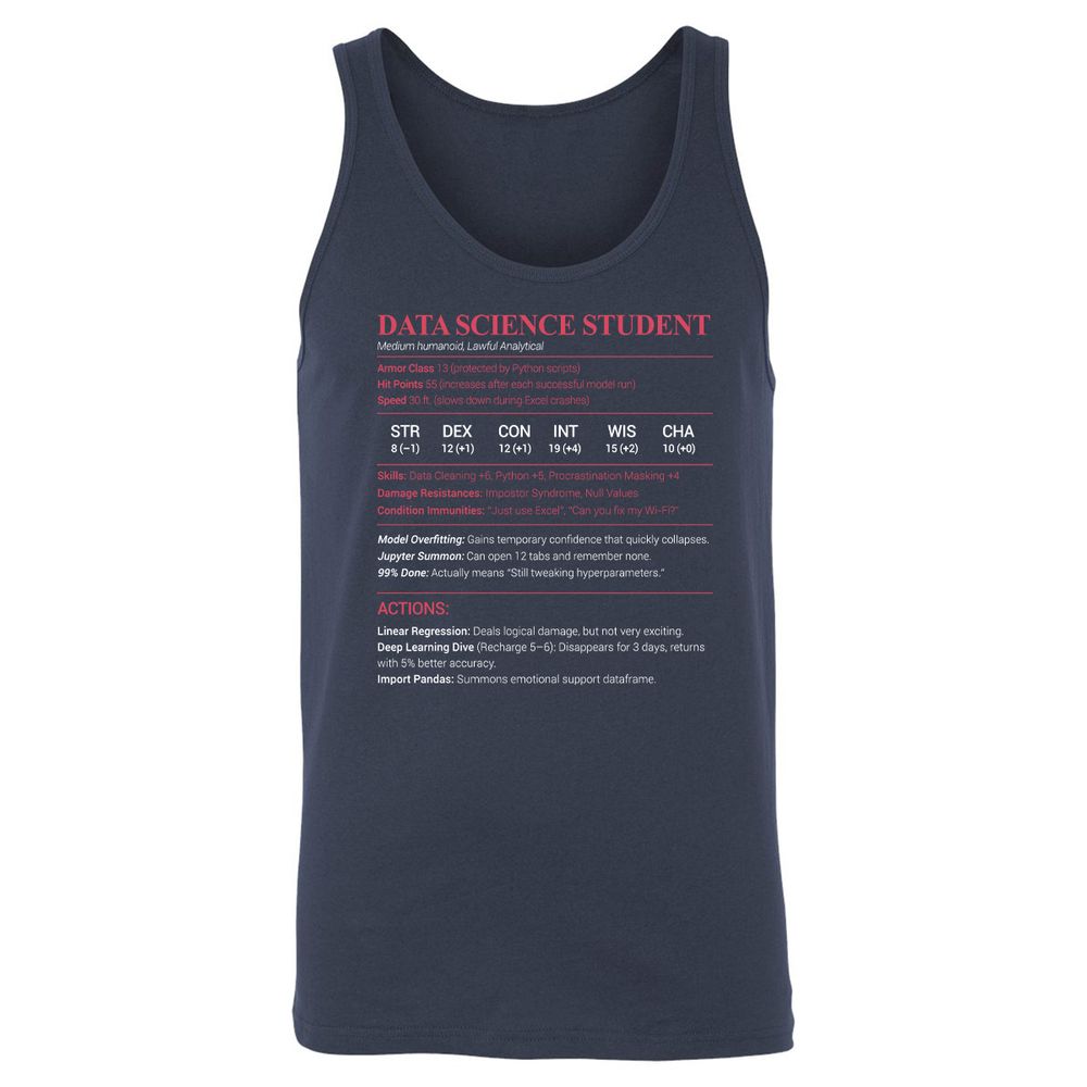 Data Science Student Unisex Jersey Tank - Navy - 2