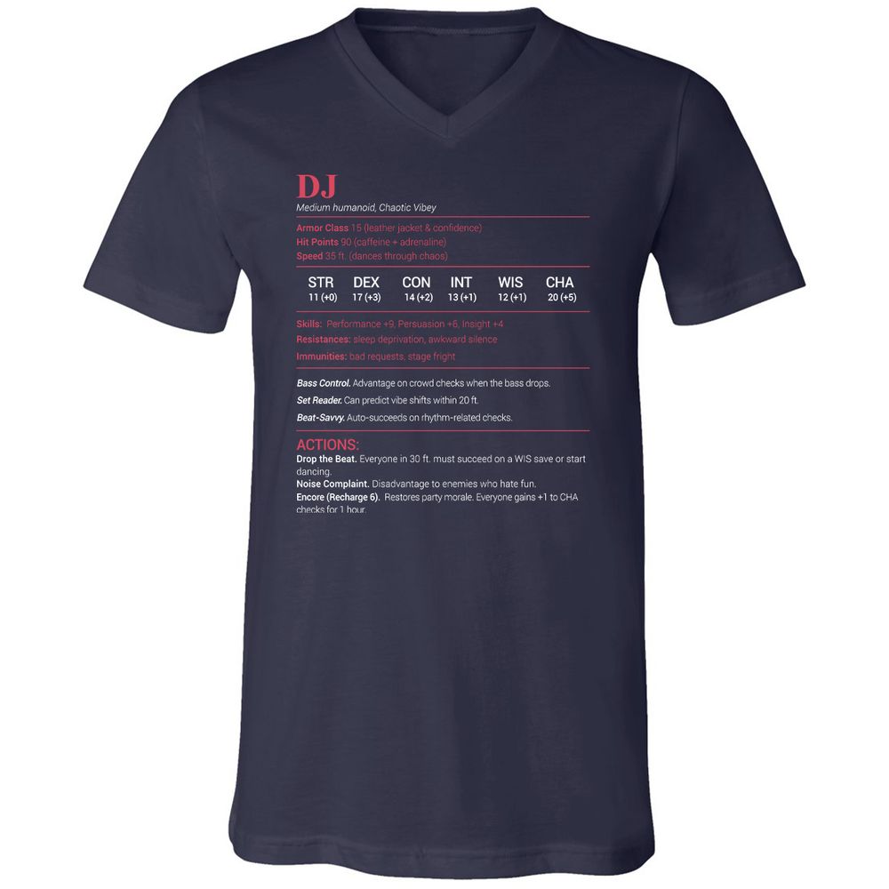 DJ Stats Unisex V-Neck T-Shirt - Navy - 2