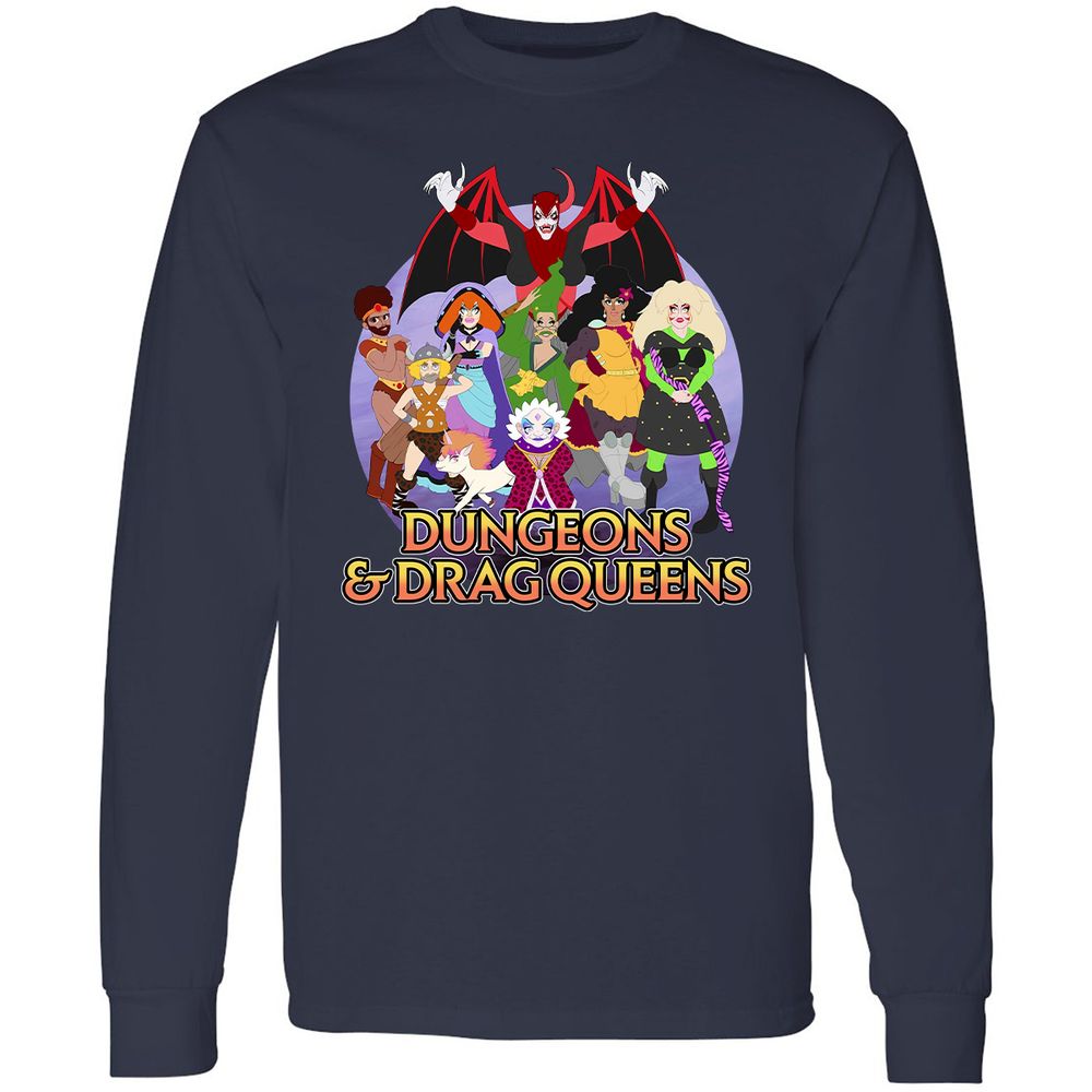 Dungeons n Drag Queens Cartoon Long Sleeve T-Shirt - Navy - 2
