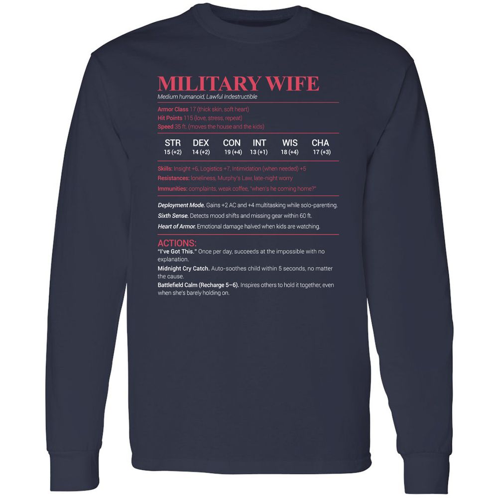 Military Wife Stats Long Sleeve T-Shirt - Navy - 2