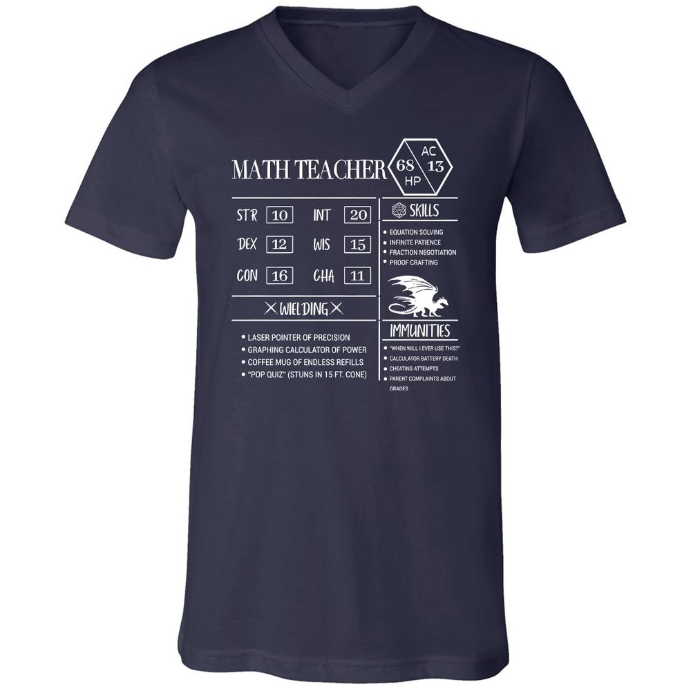 Math Teacher New Unisex V-Neck T-Shirt - Navy - 2