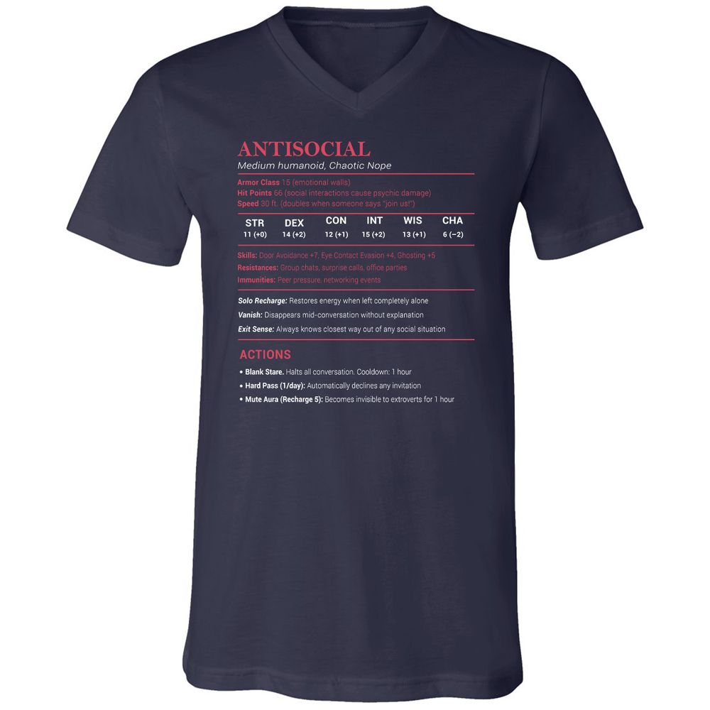 Antisocial Stats Unisex V-Neck T-Shirt - Navy - 2