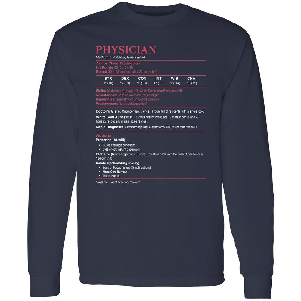 Physician Stats Long Sleeve T-Shirt - Navy - 2