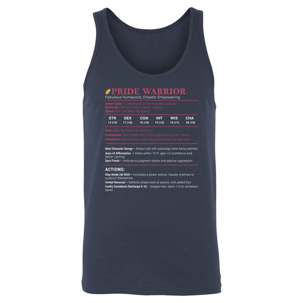 Pride Warrior Stats Unisex Jersey Tank - Navy - 2